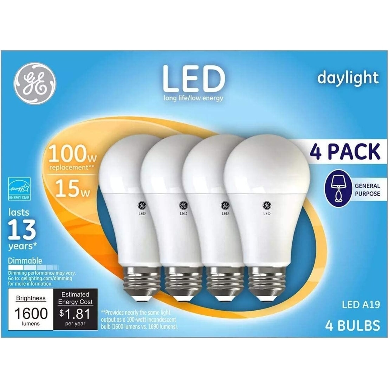 Ge Daylight Led 100W Replacement Indoor General Purpose A19 Light Bulbs (4-Pack)